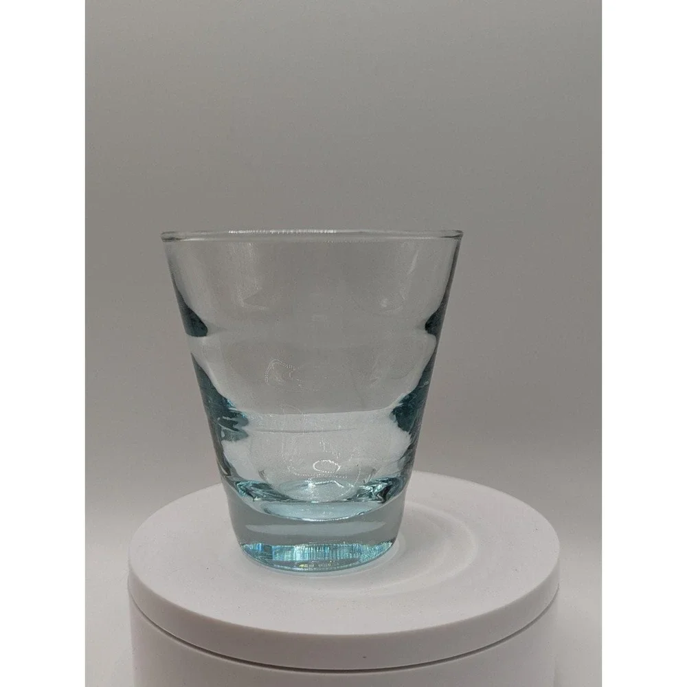 Vintage Libbey Aqua Blue Saturn Optic Ripple Glassware Set With Basket Carrier